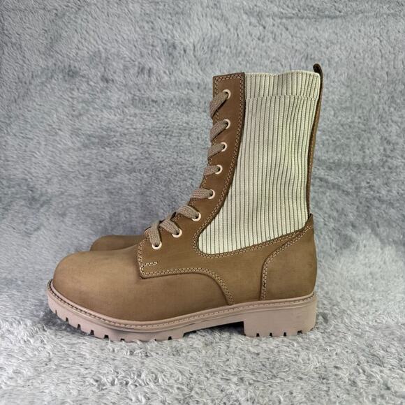 Bueno Stella Combat Boots Tan Suede Lace Up Booties Women's Size 10 - Picture 1 of 10